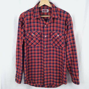 Vintage 70s Big Mac JC Penney Western Plaid Shirt Mens Size Medium Red Blue